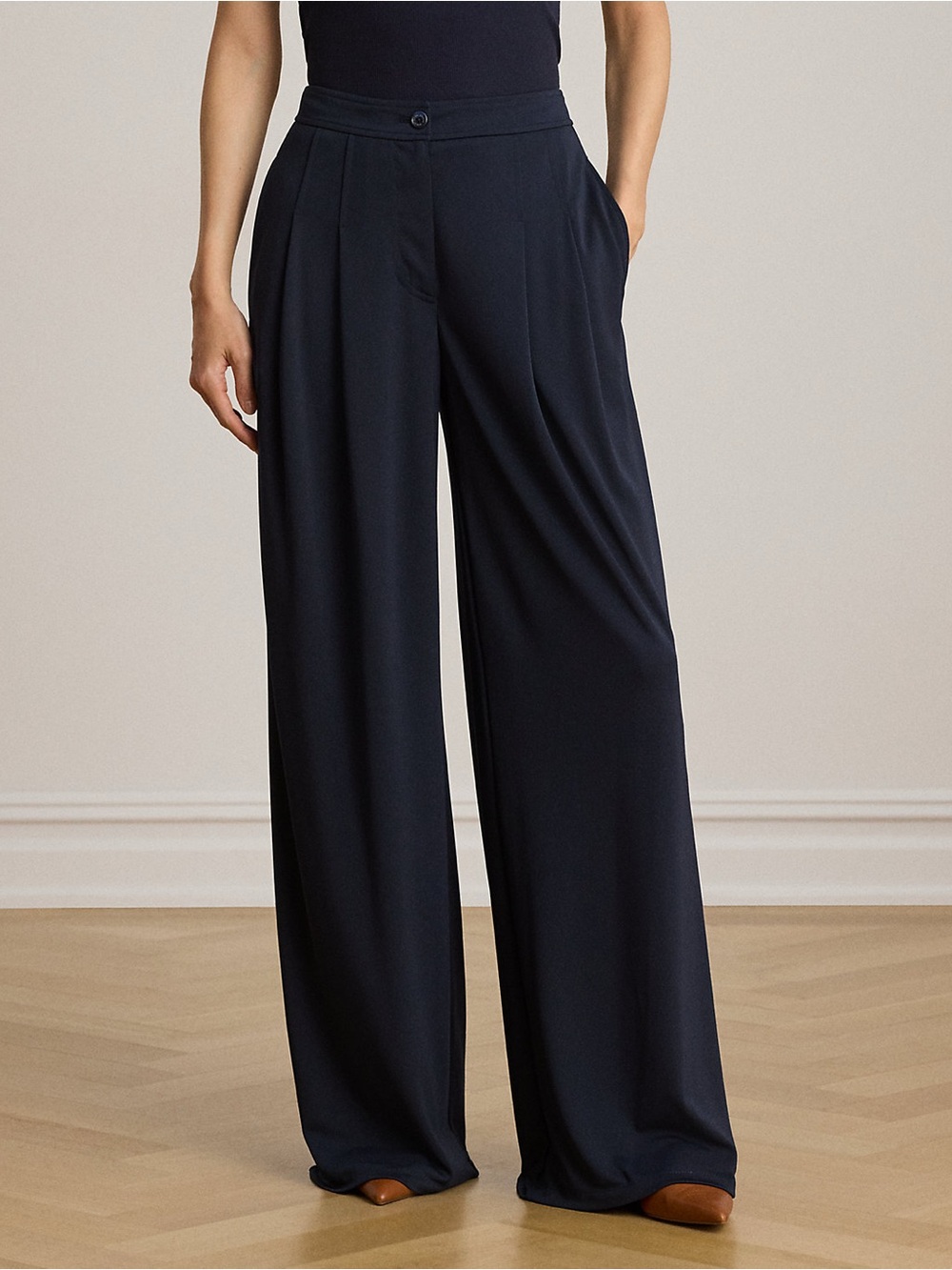 Lauren Ralph Lauren Navy Wide-Leg High-Waist Trousers - Picture 5 of 9